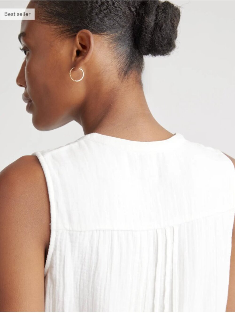 Quince White Sleeveless Pintuck Button-Front Mini Dress - Picture 9 of 11